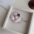 Elegant tweed camellia brooch with number 5 charm, French style handmade fabric pin for women. - Thickened Light Pink Floral + Number 5 Brooch