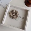 Elegant tweed camellia fabric brooch pin, French handmade floral accessory for women fashion. - Thickened Beige Coffee Tweed Brooch