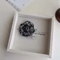 Tweed camellia flower brooch and hair clip, French handmade fabric floral pin for women chic. - Thickened Black Floral Tweed Brooch