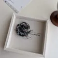 French handmade tweed camellia flower brooch elegant fabric corsage pin hair clip accessory - Thickened Black Floral Tweed + Number 5 Brooch