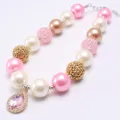 Kids chunky beaded necklace with pink teardrop crystal pendant for girls fashion jewelry gift - Mixed Colors
