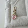 Cute pink crystal strawberry keychain with gold hardware, sweet style bag pendant charm for women - Transparent Pink Strawberry