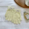 Damen süße gefütterte gestrickte Handschuhe Winter warm gelbe Fingerhandschuhe Mode - Einheitsgröße / Milchgelb