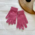 Damen rosa Strickhandschuhe warme Winter Fünffinger Handschuhe mit stilvollem Metalletikett. - Einheitsgröße / Pfirsichrosa