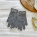 Graue gestrickte flauschige Fingerhandschuhe für Damen, warmer Winter winddicht. - Einheitsgröße / Grau