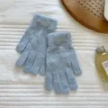 Light Blue Knitted Split-Finger Gloves with Lace Patch, Warm Winter Accessories - One Size / Light Blue