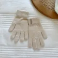 Beige Knit Winter Warm Woolen Gloves Soft Comfortable Five Finger Variant Style Choice - One Size / Off White
