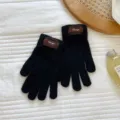 Black knitted split-finger gloves for women, warm winter thermal touch screen fleece gloves. - One Size / Black