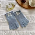 Guantes de punto azules de dedos separados para mujer, mezcla de lana suave invierno SKU - Talla única / Azul Niebla