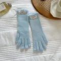 Light blue fuzzy knitted gloves for women, soft candy color winter warm thermal touch screen gloves - One Size / Light Blue