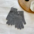Grey knit winter gloves for women with touch screen compatibility, warm and stylish daily wear. - One Size / Gray