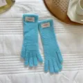 Cute candy color winter warm touch screen knit gloves for women students stylish blue fuzzy mittens. - One Size / Lake Blue