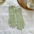 Soft solid color candy warm winter gloves for women, cozy knitted touchscreen design. - One Size / Fruit Green