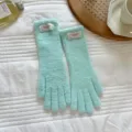 Mint green fuzzy warm gloves for women, soft winter touch screen knitted gloves for daily wear. - One Size / Aqua Green
