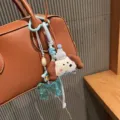 Cute cartoon plush dog doll bag charm keychain aesthetic pendant for car keys and backpacks - Puppy Bow