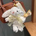 Süßer Schlappohr Hase Plüsch Tasche Anhänger, gelbe Karomuster Schleife Schlüsselanhänger. - Gelber Hase