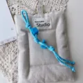 Ins style handmade braided canvas pouch lanyard creative blue rope bag charm car hanging decor - Medium Blue