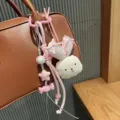 Cute cartoon plush bunny rabbit bag charm pink beaded keychain accessory pendant gift. - Pink Bunny