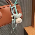 Cute cartoon plush rabbit bag charm with blue plaid bow and beaded strap for keychain decor - Green Bunny