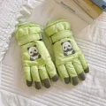 Hellgrüne süße Panda Skihandschuhe, dicke Fleece warme wasserdichte Winter Reithandschuhe. - Erwachsene / Grün