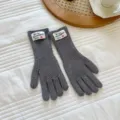 Graue Strickhandschuhe Damen Lang Fünf Finger Winter Warm Thermische Radfahren 1Paar - Einheitsgröße / Grau