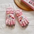 Kids pink winter ski gloves, waterproof thick fleece warm touch screen cartoon unicorn design. - Fits 6-12 Years / Rainbow Horse - Pink