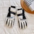 Men winter ski gloves black white waterproof thermal cold-proof touchscreen riding variant - Black