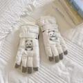 Süße Panda wasserdichte Skihandschuhe, dicke Fleece thermische rutschfeste Winterhandschuhe. - Kinder (Empfohlen 7-12 Jahre) / Weiß