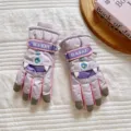 Kids waterproof winter ski gloves thickened warm fleece lined purple pink design size for boys girls - Fits 6-12 Years / Purple