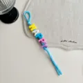 Bunte Buchstabenperlen geflochtene Schlüsselanhänger Gurt, Dopamin Stil Tasche. - Helles Buntes HAPPY Blaues Seil