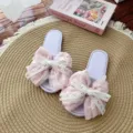 Süße Schleife Stoff Hausschuhe, Prinzessin Stil Indoor weiche Sohle rutschfeste Hausschuhe Damen. - Größe 35-36 / Lila Flip-Flop