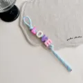 Dopamin Acryl Perlen Buchstabe geflochtene Tasche Anhänger, bunte Buchstaben Riemen. - Hellbunt LOVE Blaues Seil