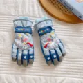 Kids waterproof winter ski gloves in light blue with cute unicorn pattern and warm fleece. - Fits 6-12 Years / Rainbow Horse - Blue