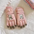 Rosa süße Panda Skihandschuhe, dicke Plüsch-Winterhandschuhe für Outdoor-Sportarten. - Erwachsene / Rosa
