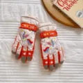 Children winter ski gloves, pink unicorn fleece lined warm waterproof five finger ski gloves variant. - Fits 6-12 Years / Rainbow Horse - Beige