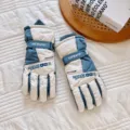 Men winter thermal ski gloves blue white waterproof windproof outdoor riding cycling - Haze Blue