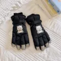 Schwarze süße Panda Skihandschuhe, dicke Fleece thermische Winter Outdoor Radfahren Handschuhe. - Erwachsene / Schwarz