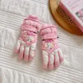 Children's winter ski gloves, waterproof, thickened warm fleece, cute cartoon design. - Fits 6-12 Years / Cat Star Pink