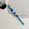 Blue woven rope keychain with HAPPY letter beads, colorful dopamine bag charm variant. - Royal Blue Happy