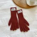 Guantes largos de punto marrón óxido de cinco dedos invierno cálido mujer térmicos lisos - Talla única / Caramelo