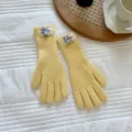Guantes de punto amarillo de invierno para mujer largos cinco dedos estilo dulce - Talla única / Amarillo
