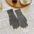 Guanti caldi in maglia a righe verticali grigie da donna, guanti termici invernali. - Taglia unica / Grigio