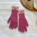 Winter thick split finger knitted gloves pink colorblock warm thermal gloves for women - One Size / Dragon Fruit Color Block