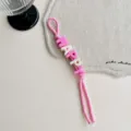 Colorful letter bead braided bag strap key pendant dopamine style cute fashion accessory - Dark Pink HAPPY