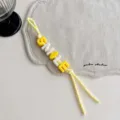 Colorful beaded bag charm braided lanyard with SMILE letter beads aesthetic accessory - Yellow SMILE