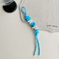 Colorful bead keychain lanyard with HAPPY letters, cute style bag charm and accessory for daily use. - Light Blue HAPPY