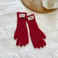 Mujer invierno rojo punto guantes de cinco dedos largo cálido cortavientos lana gruesa acogedor - Talla única / Rojo
