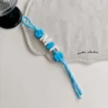 Blue braided bead bag charm with smile letters pendant aesthetic stylish cute accessory strap - Light Blue SMILE