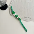 HAPPY letter beaded green braided rope keychain pendant cute dopamine style bag charm - Dark Green HAPPY