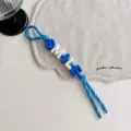 Blue beaded bag charm strap with smile letters stylish braided lanyard for accessories - Dark Blue SMILE